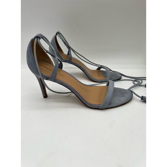 Banana Republic Blue Suede ankle wrap Tassel Heels Cottage Core Girly Core 8 - Picture 2 of 7